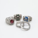 Assortment of Silver Tone Synthetic Ruby and Synthetic Spinel Rings