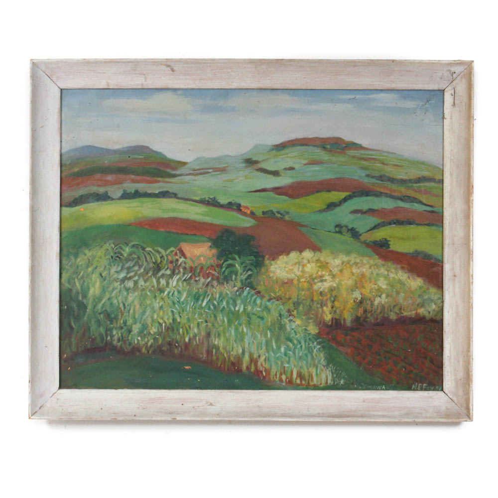 H.E. Frey Landscape Painting in Oil on Canvas