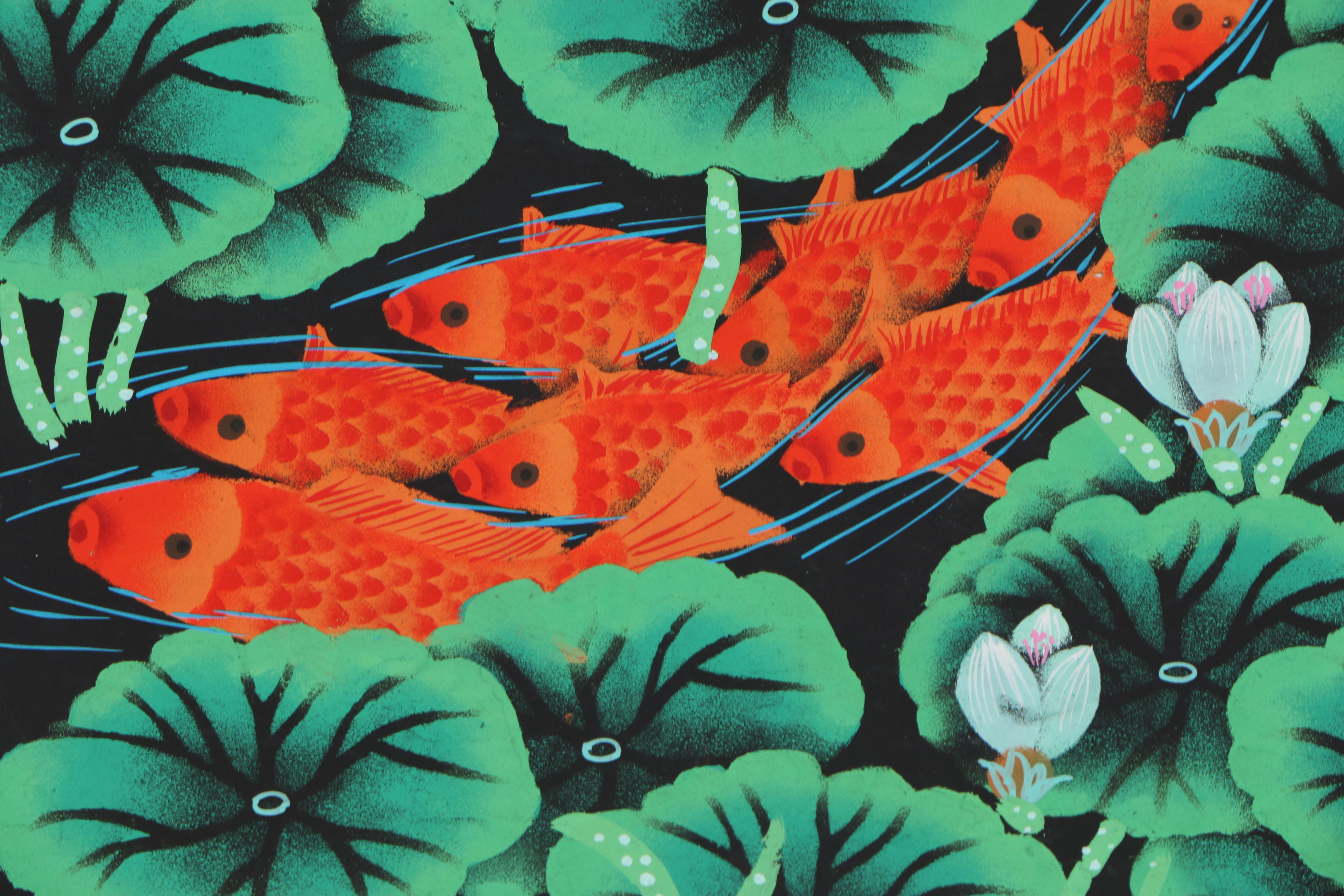 Pan Xiao Ling Chinese Folk Art Painting "Year In Year Out, Have Enough... Fish"