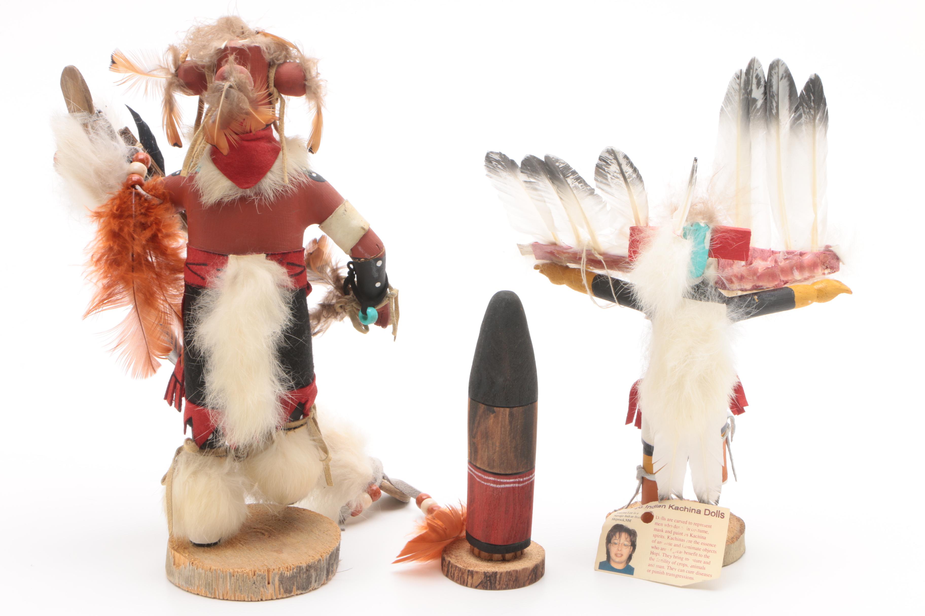 Signed Kachina Dancer Dolls including Tawa, Kwahu, and Koyemsi