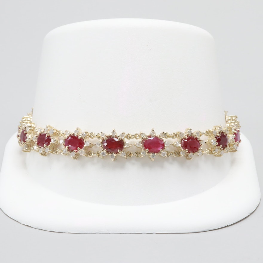 10K Yellow Gold Ruby and 1.48 CTW Diamond Bracelet