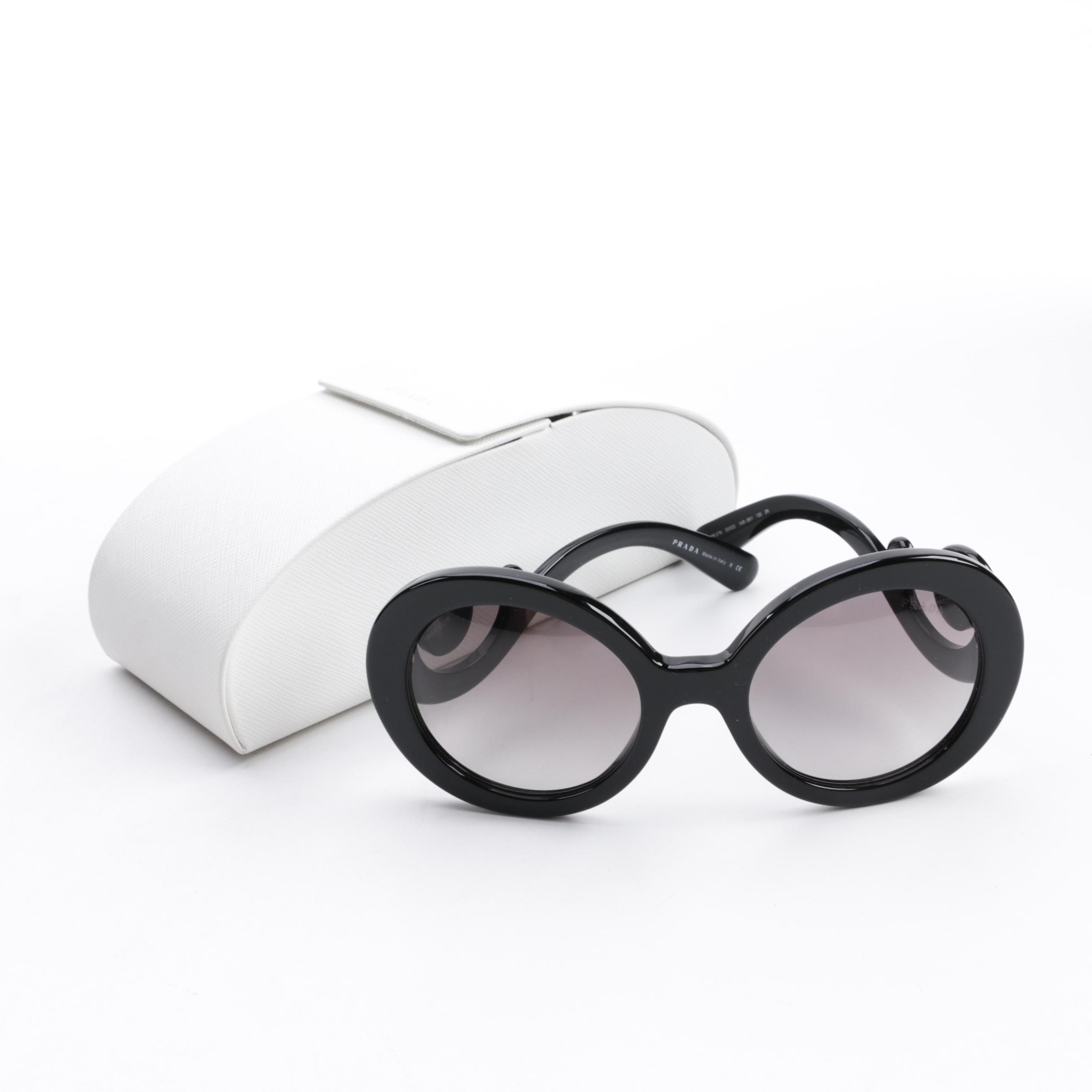 Prada Baroque SPR 27N Black Round Sunglasses with Case