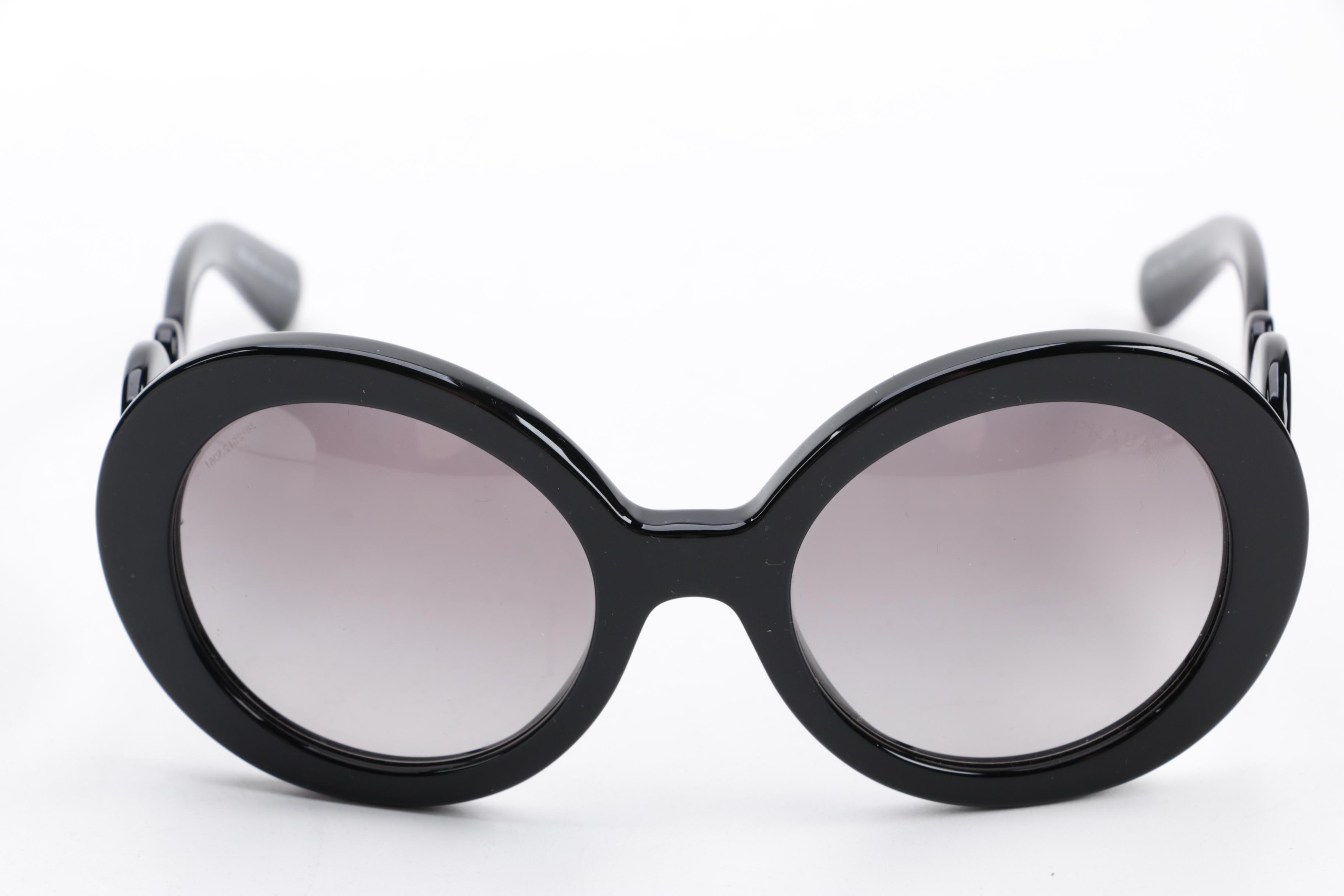 Prada Baroque SPR 27N Black Round Sunglasses with Case