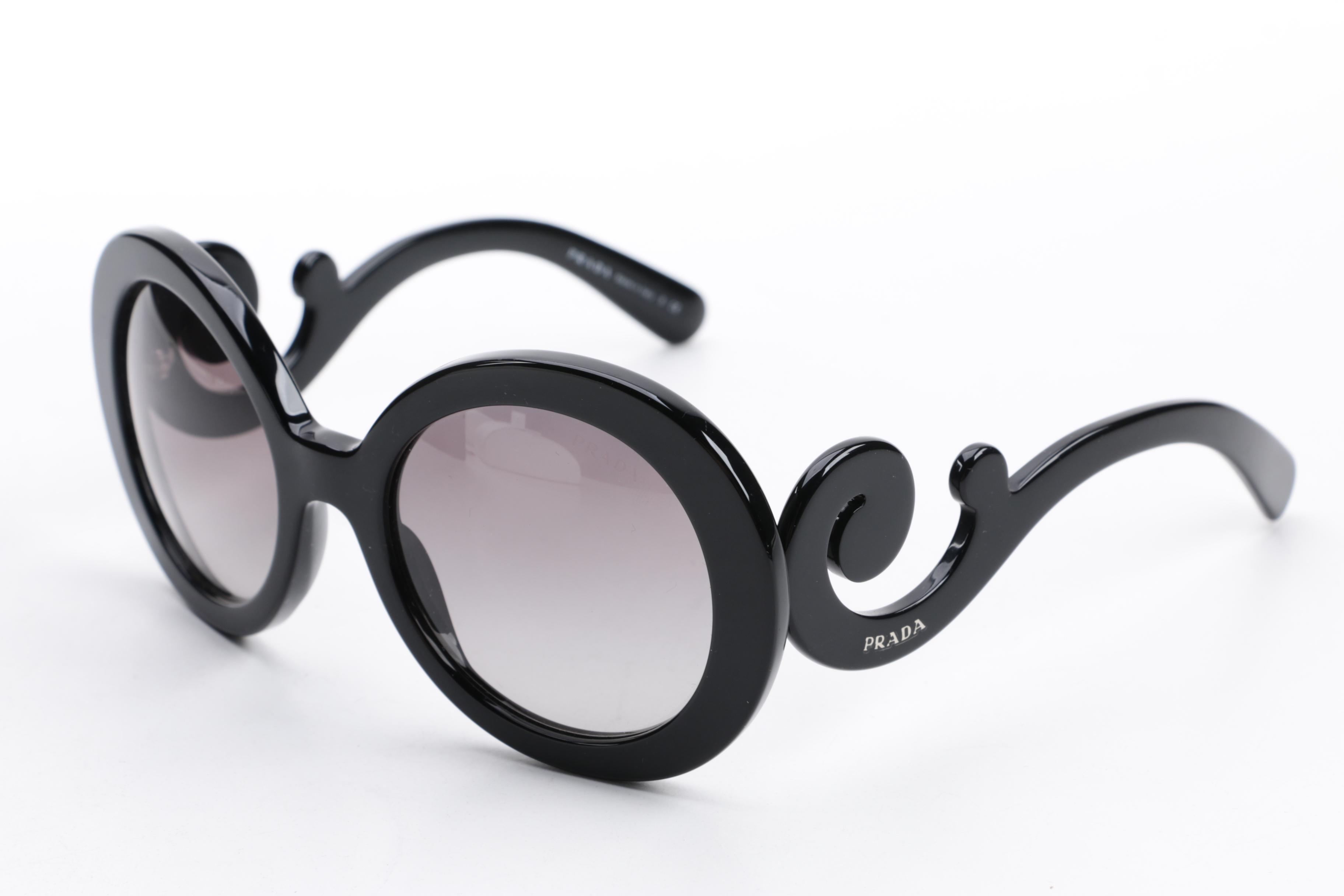 Prada Baroque SPR 27N Black Round Sunglasses with Case