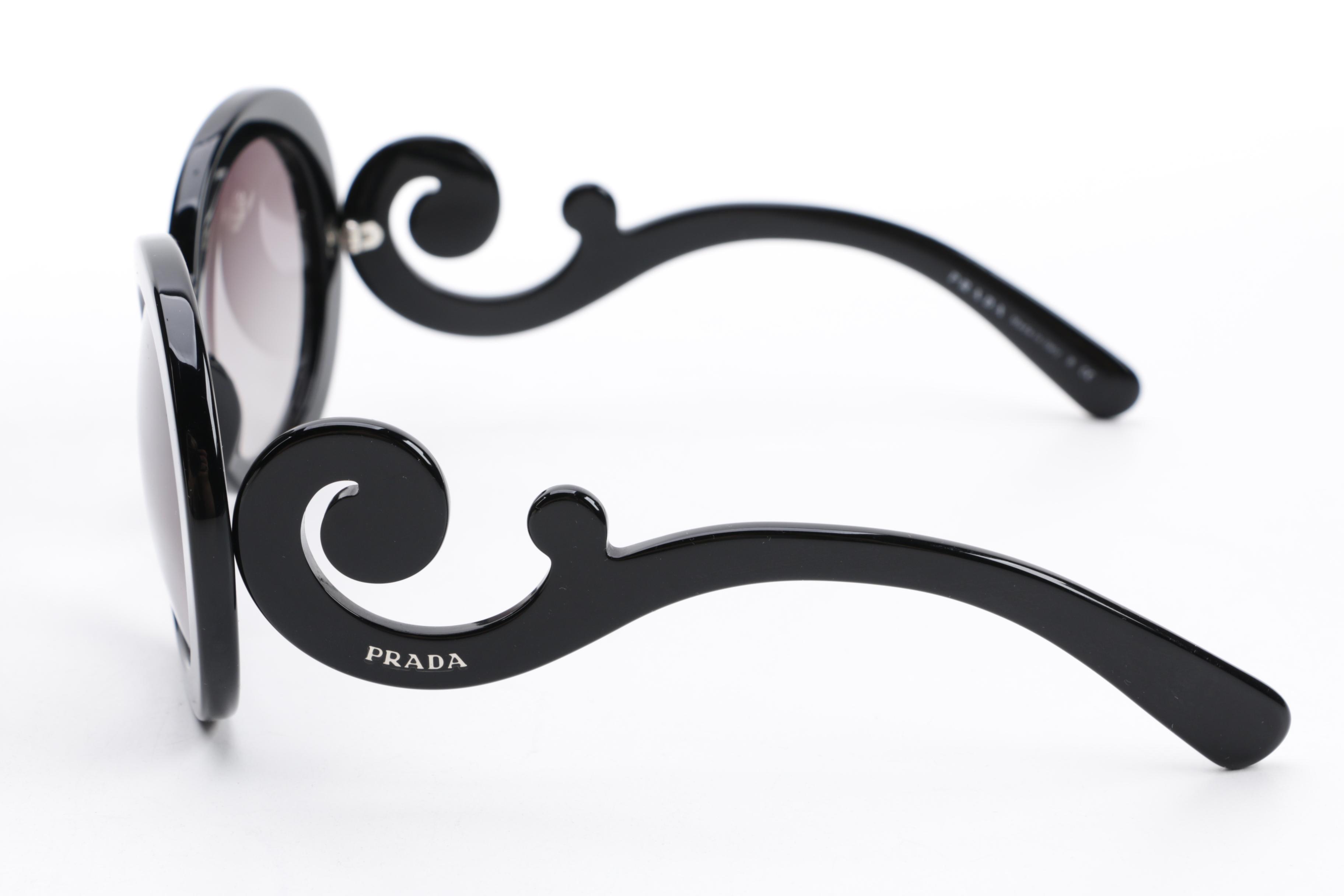 Prada Baroque SPR 27N Black Round Sunglasses with Case