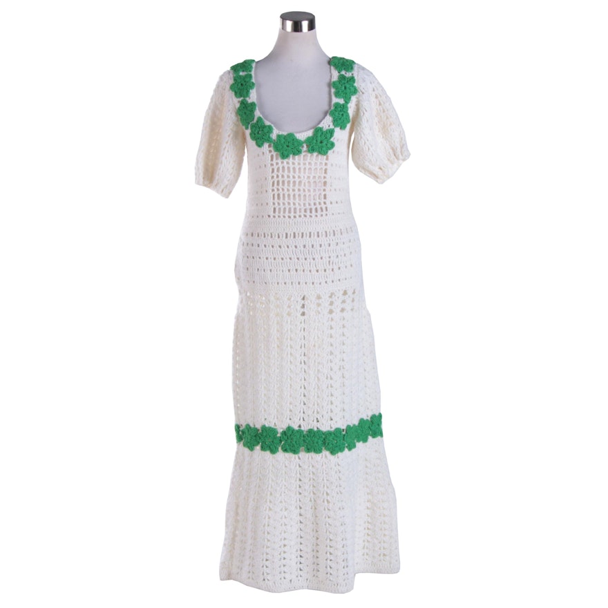 1960s Vintage Hand Crocheted Maxi Dress