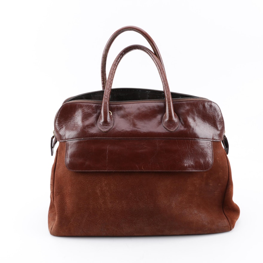 Furla Brown Leather and Suede Top Handle Bag