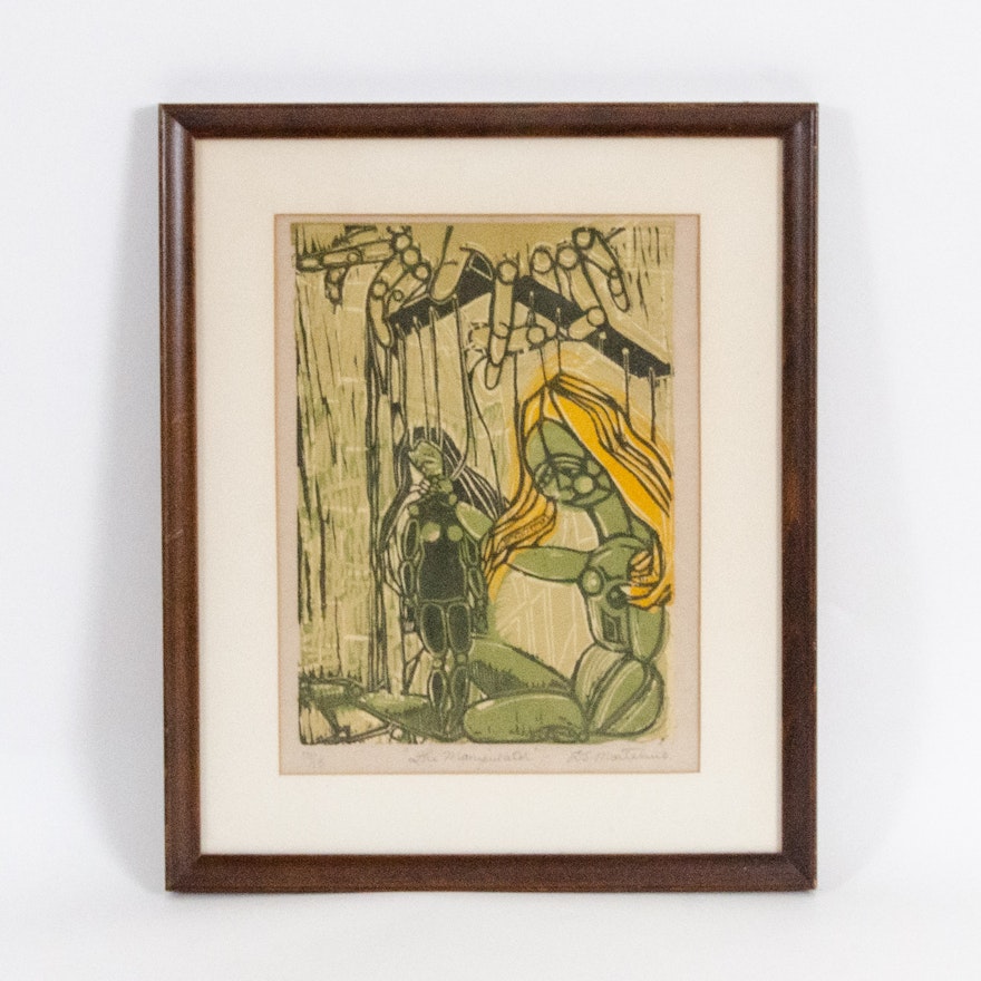 D. S. Marteluio Colored Woodblock Print "The Manipulator"