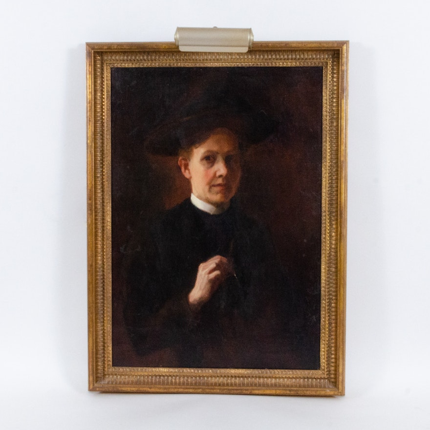 Caroline Lord 19th Century Self Portrait Oil Painting