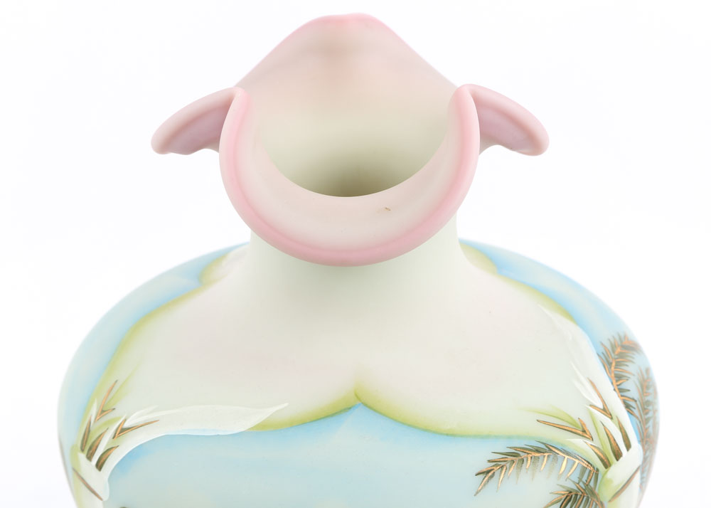 Fenton Hand Painted Burmese Glass Vase