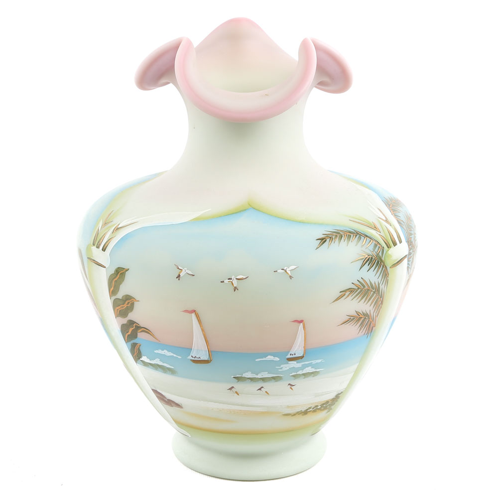 Fenton Hand Painted Burmese Glass Vase