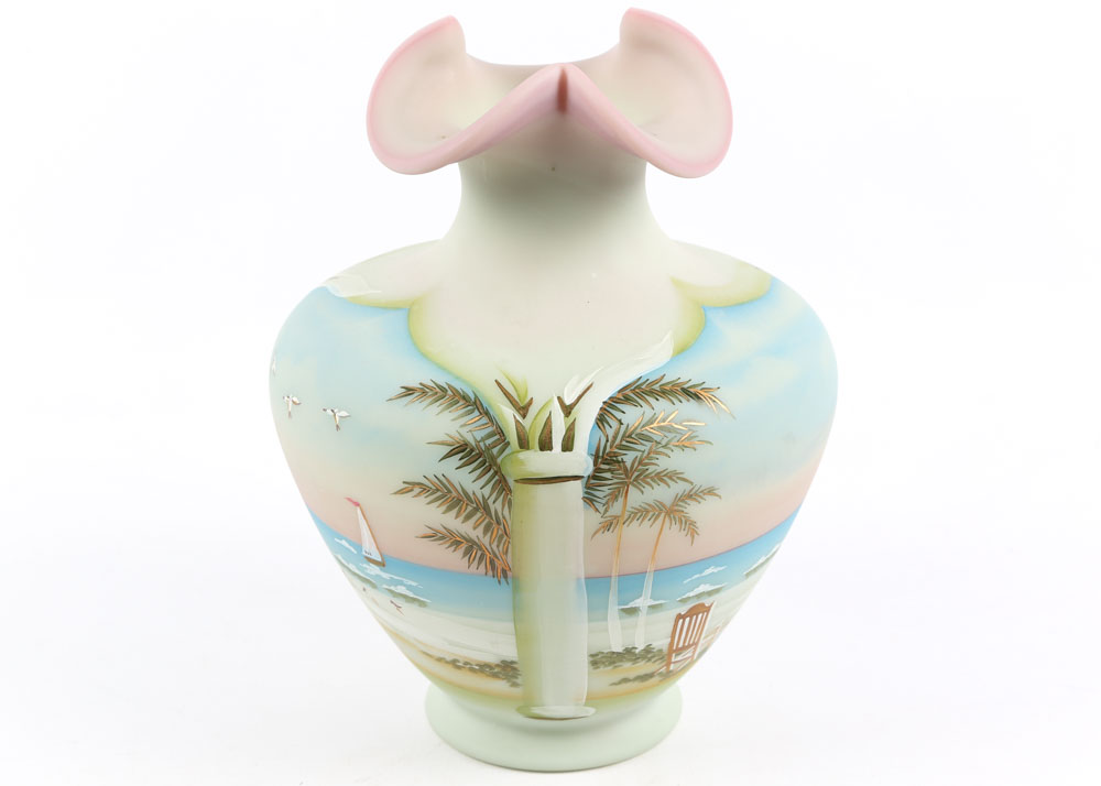 Fenton Hand Painted Burmese Glass Vase