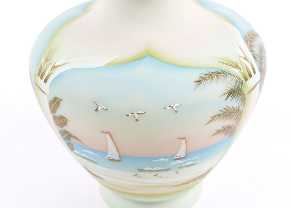 Fenton Hand Painted Burmese Glass Vase