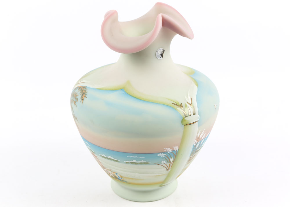 Fenton Hand Painted Burmese Glass Vase