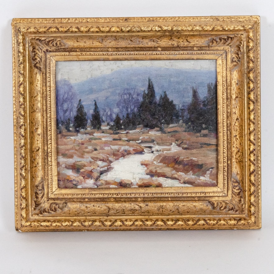 John William Bentley Oil Painting "Winter Stream"