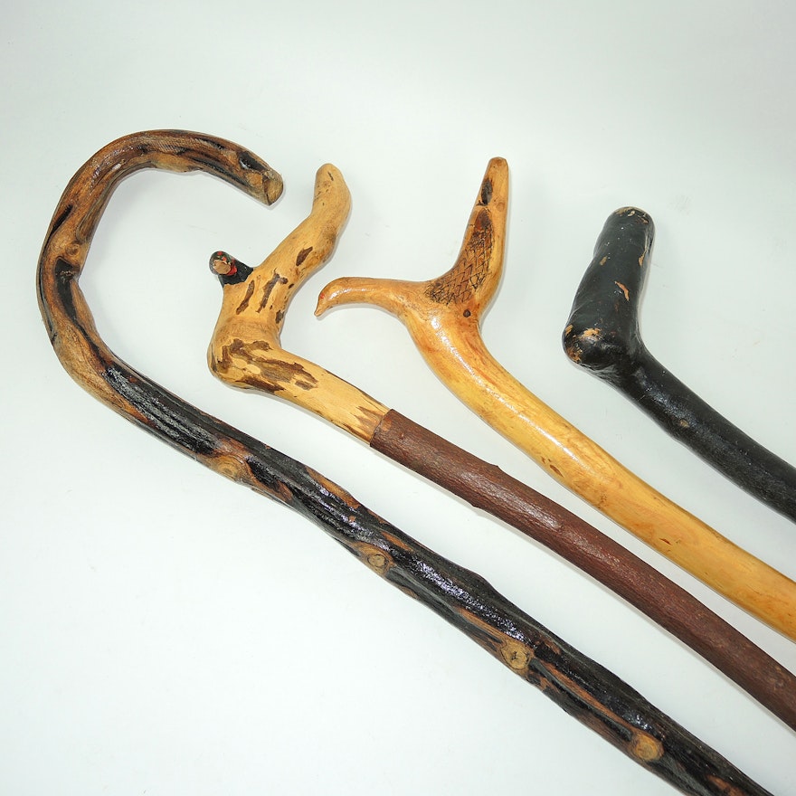 Hand Carved Canes Including Folk Art Handles