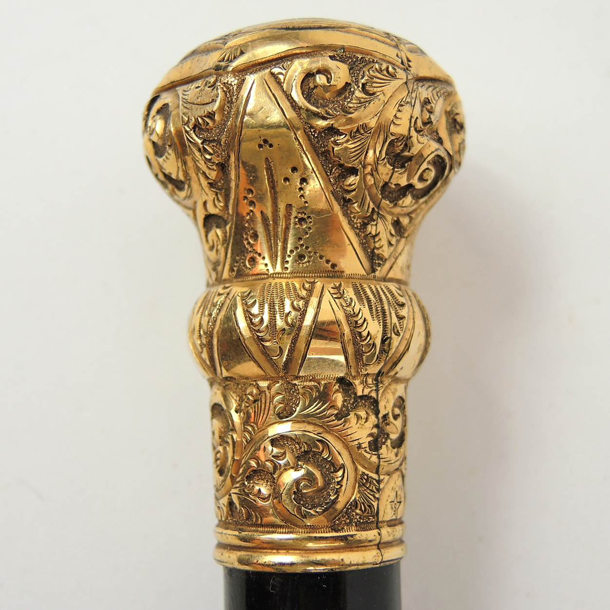 Antique Gold Gilt and Ebony Presentation Walking Cane