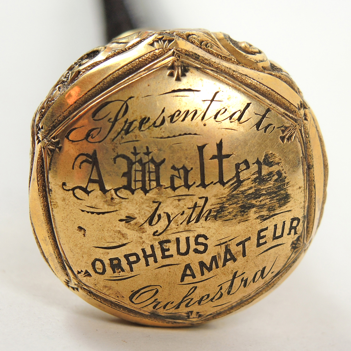 Antique Gold Gilt and Ebony Presentation Walking Cane