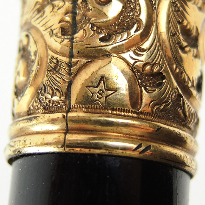 Antique Gold Gilt and Ebony Presentation Walking Cane