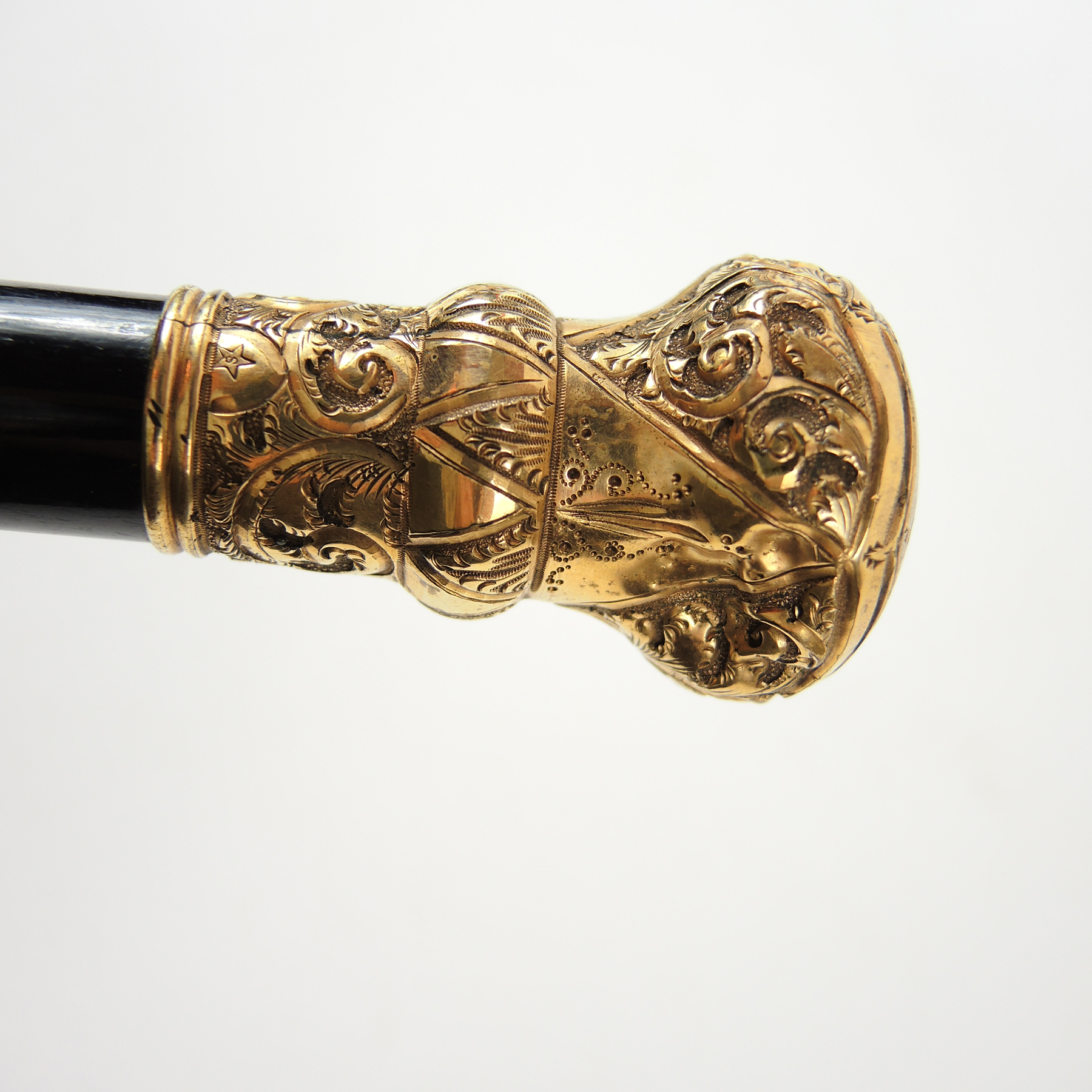 Antique Gold Gilt and Ebony Presentation Walking Cane