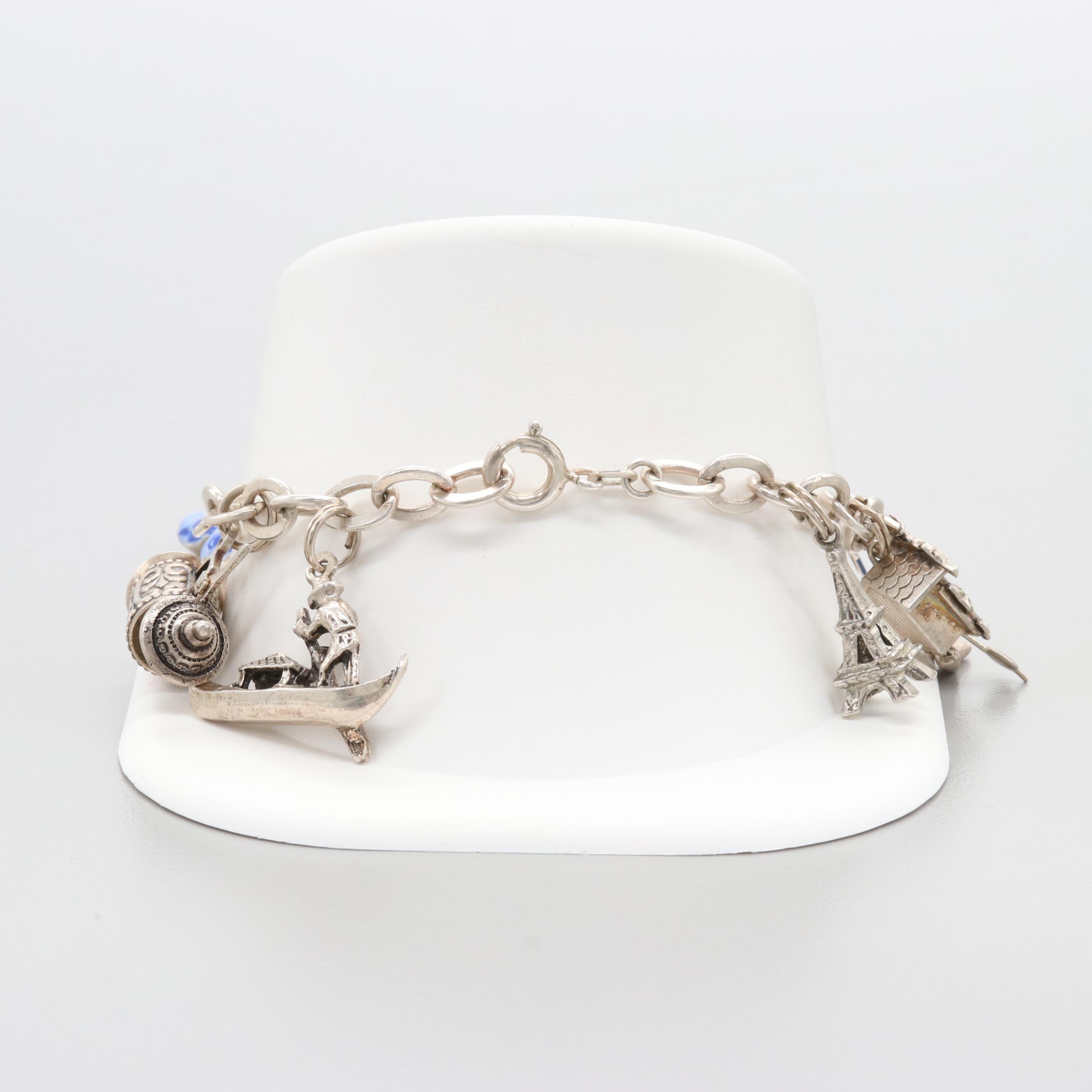800 & 835 Silver Articulated Enamel Charm Bracelet