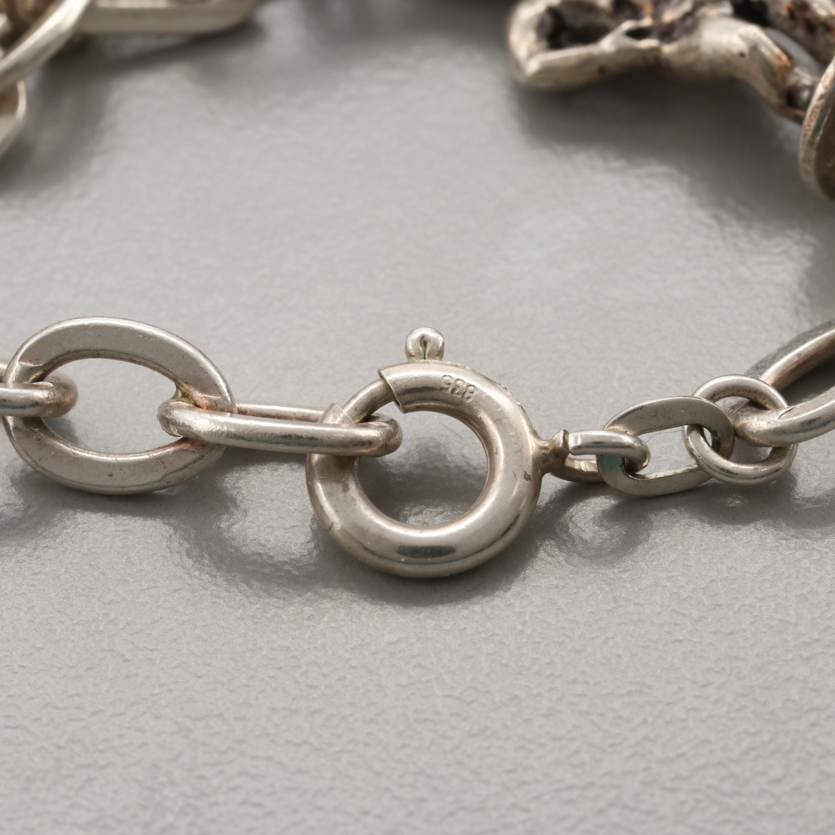 800 & 835 Silver Articulated Enamel Charm Bracelet