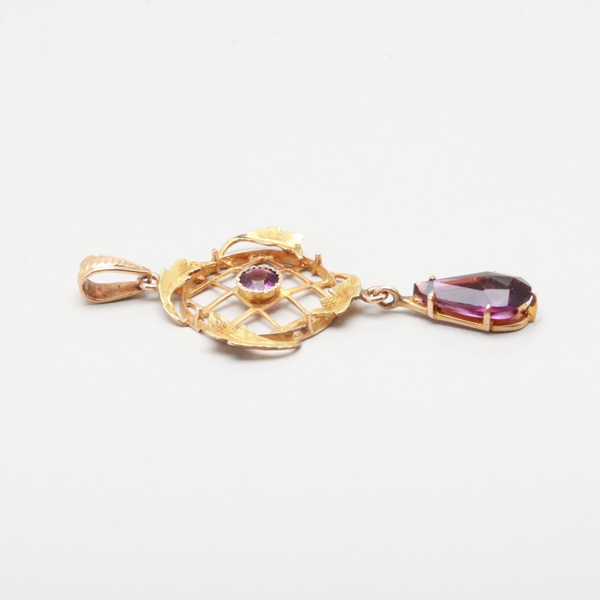 Circa 1900 10K Yellow Gold Glass Pendant
