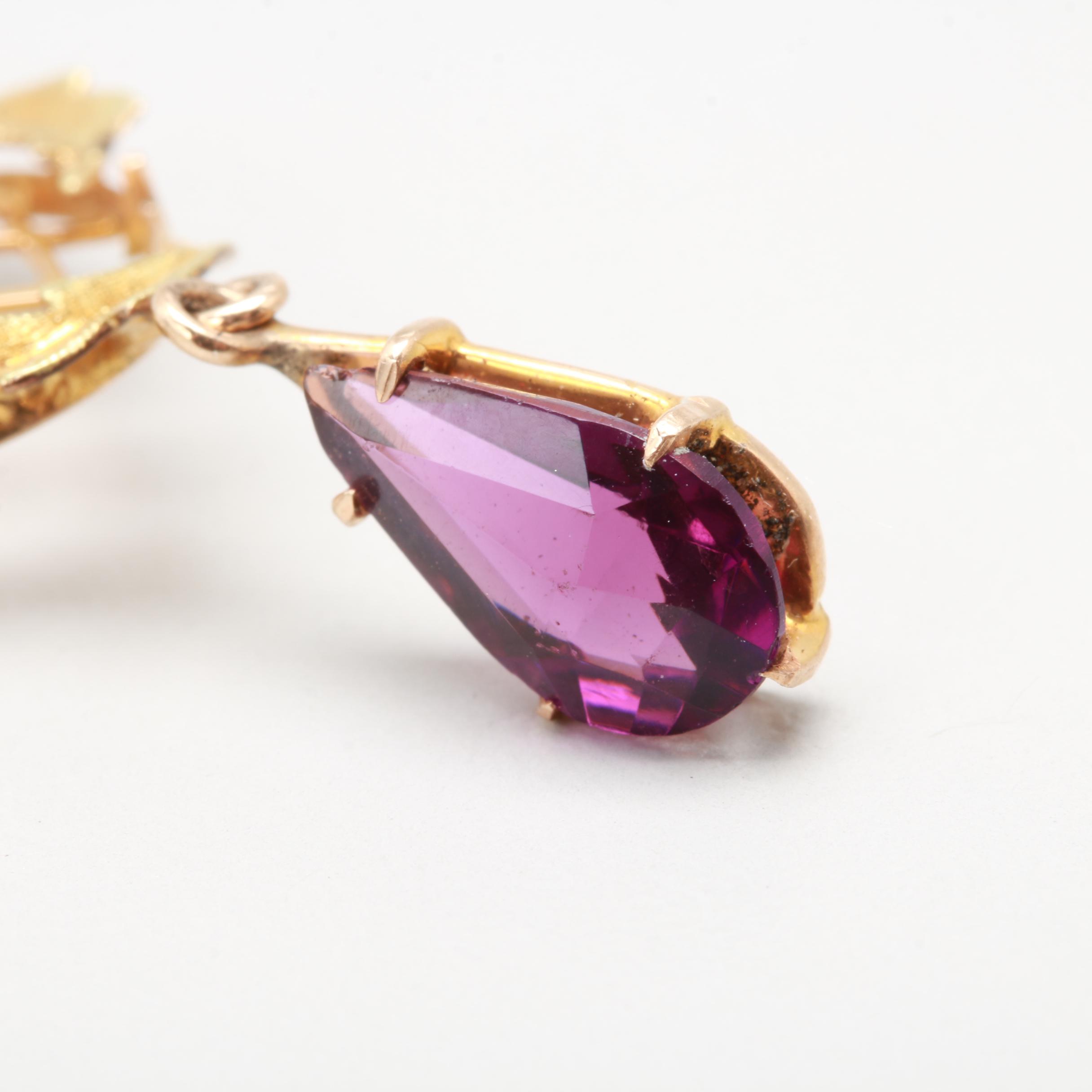 Circa 1900 10K Yellow Gold Glass Pendant