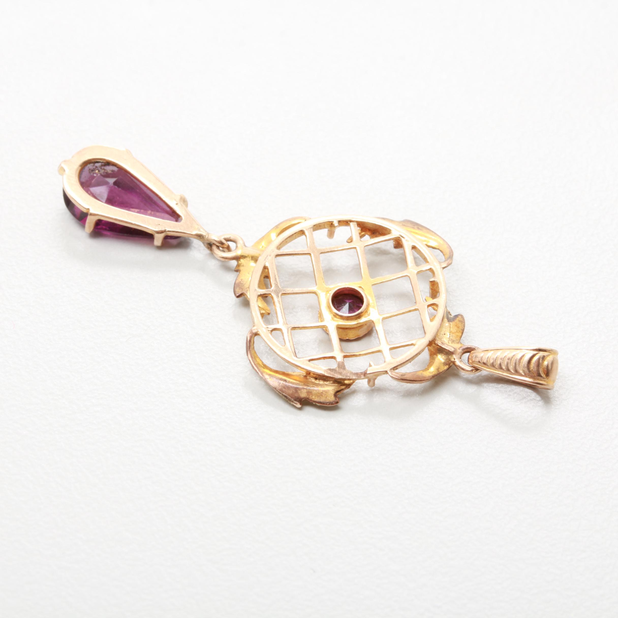 Circa 1900 10K Yellow Gold Glass Pendant