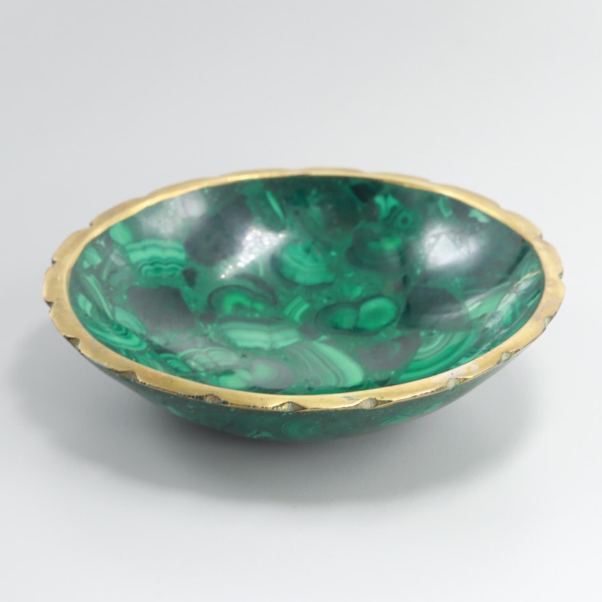 Malachite in Composite Bowl with Brass Ring