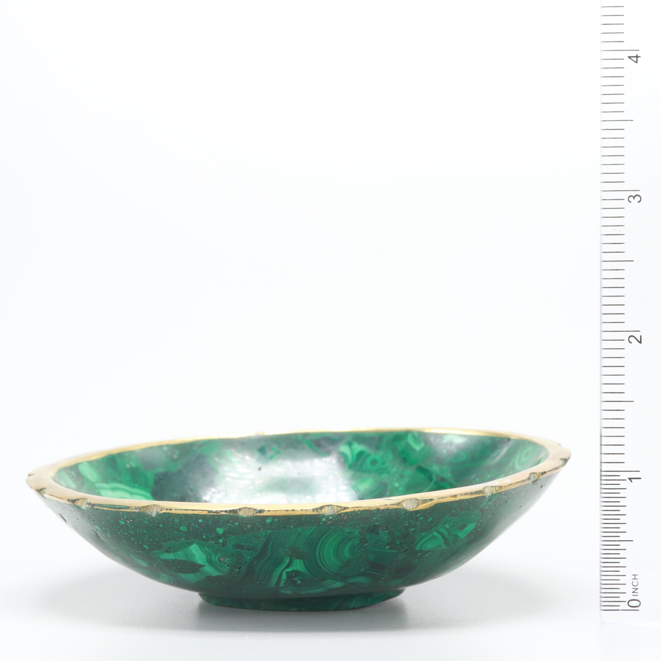 Malachite in Composite Bowl with Brass Ring