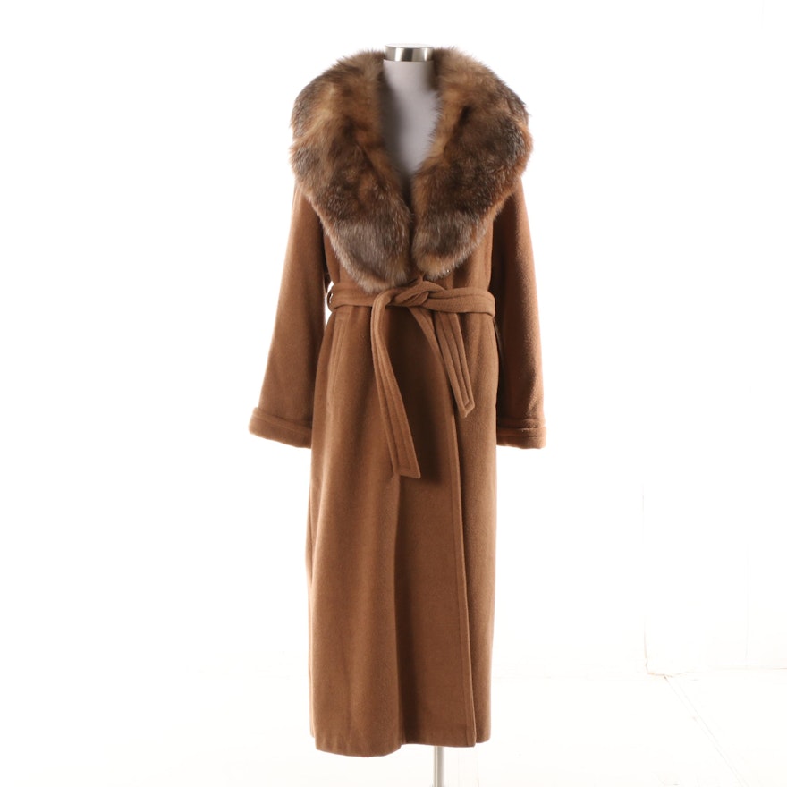 Women's Hilary Radley Tan Wool Blend Coat with Fox Fur Collar