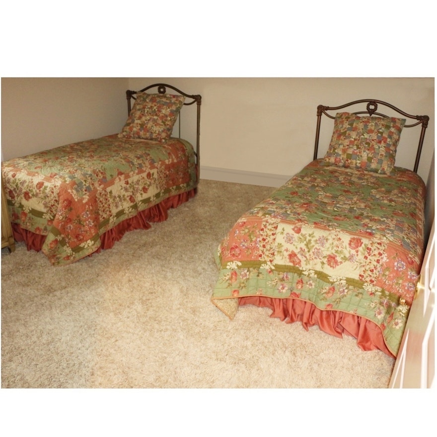 Twin Beds with Bedding Ensemble