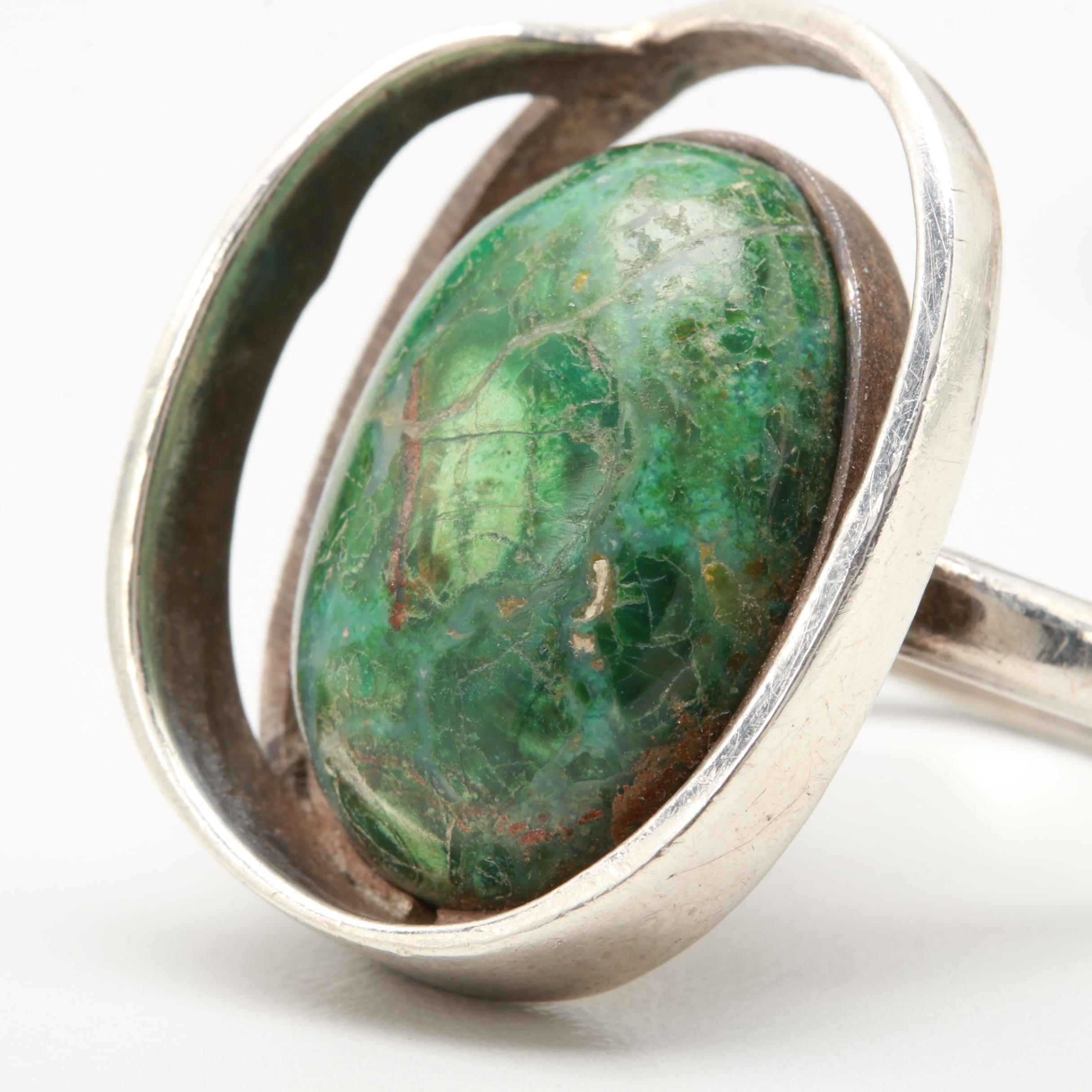 Taxco Sterling Silver Turquoise Bracelet and Ring Set