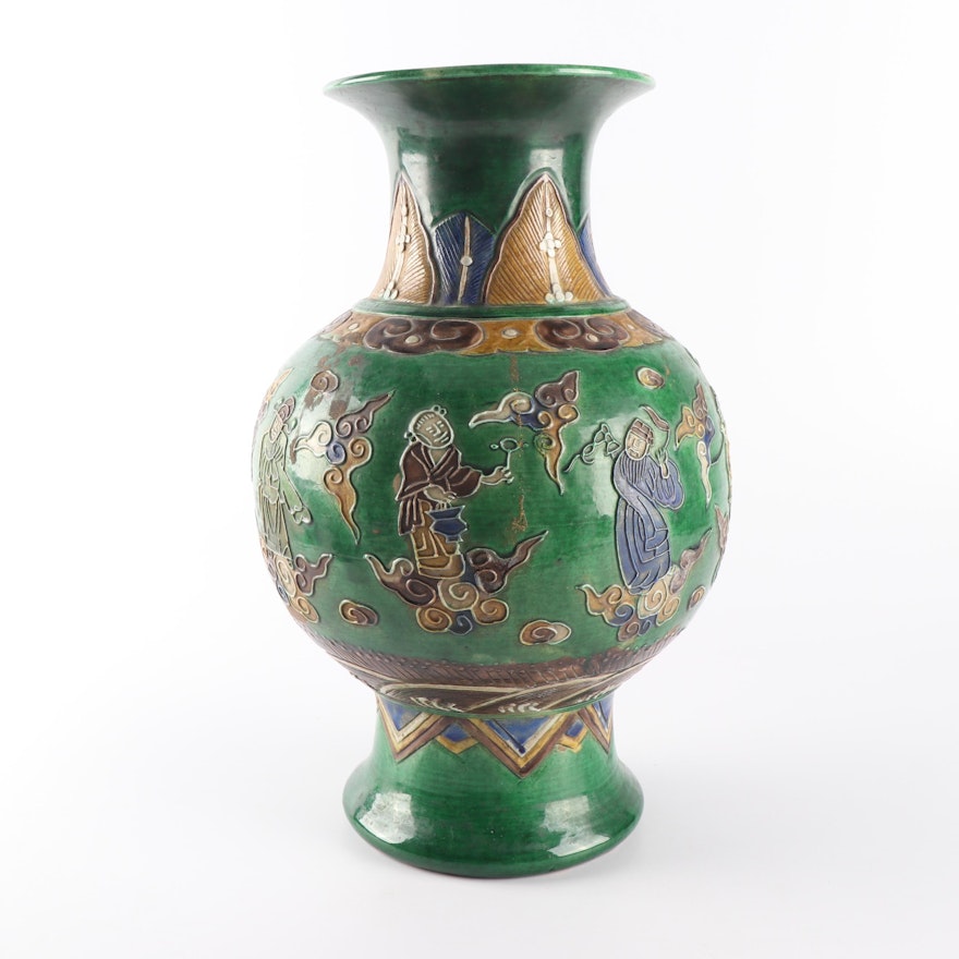 A Chinese Sancai Fahua Style Baluster Vase
