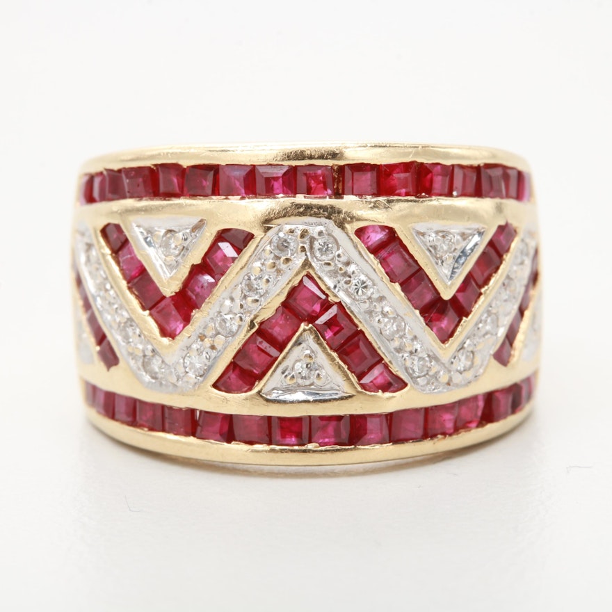 14K Yellow Gold Ruby and Diamond Ring