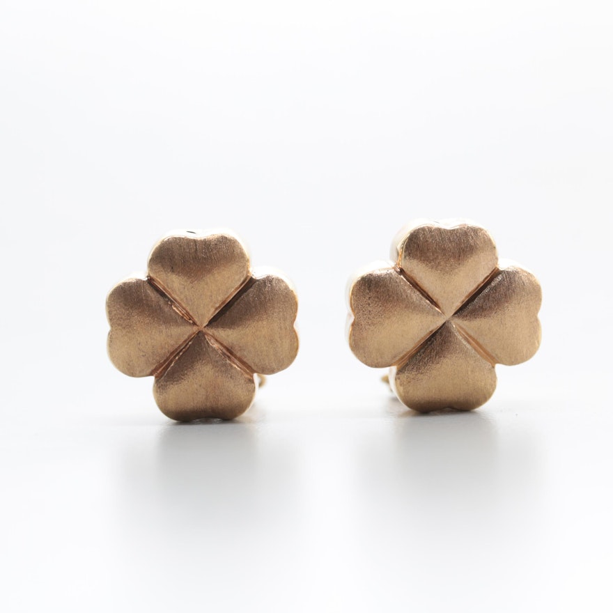 18K Yellow Gold Shamrock Motif Earrings