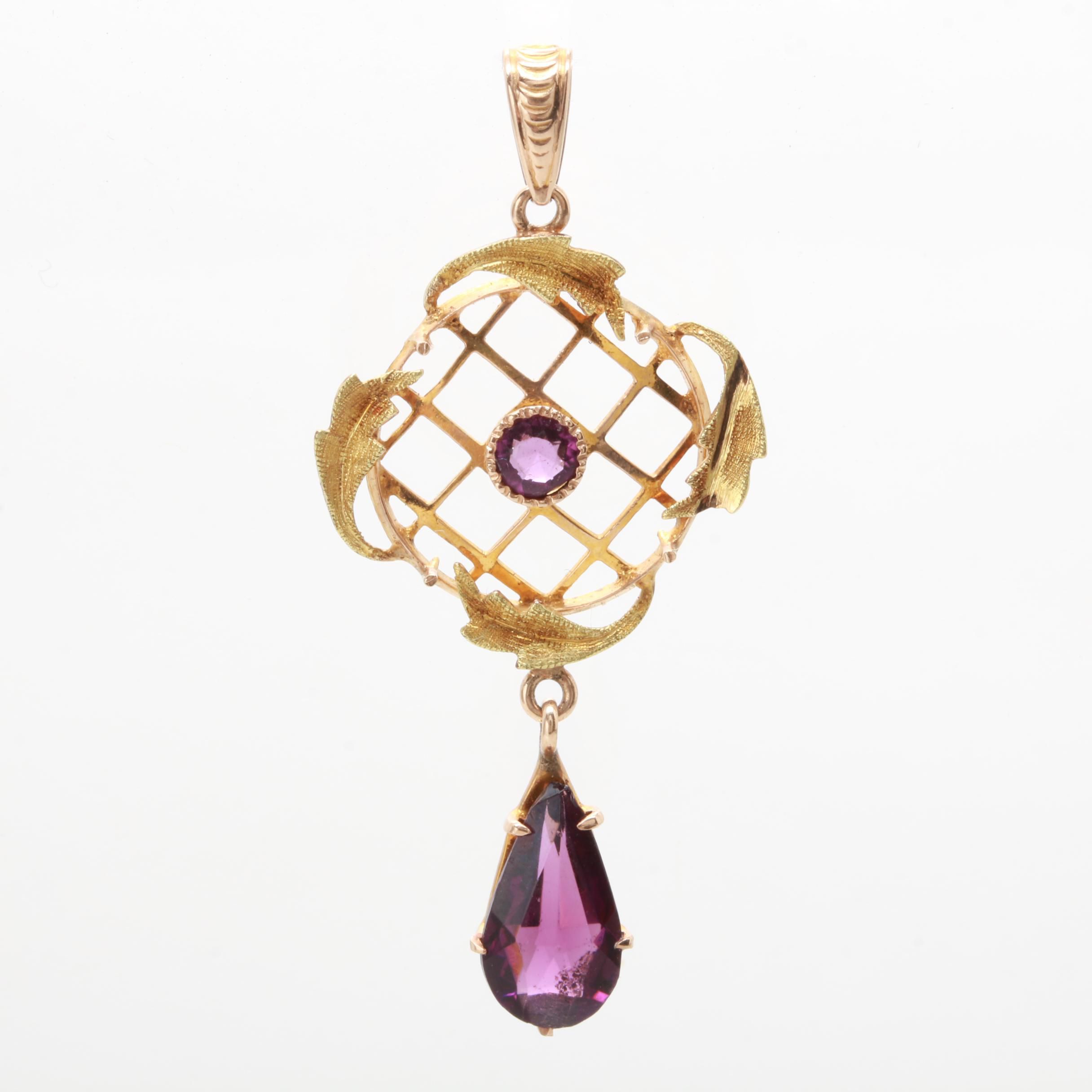 Circa 1900 10K Yellow Gold Glass Pendant