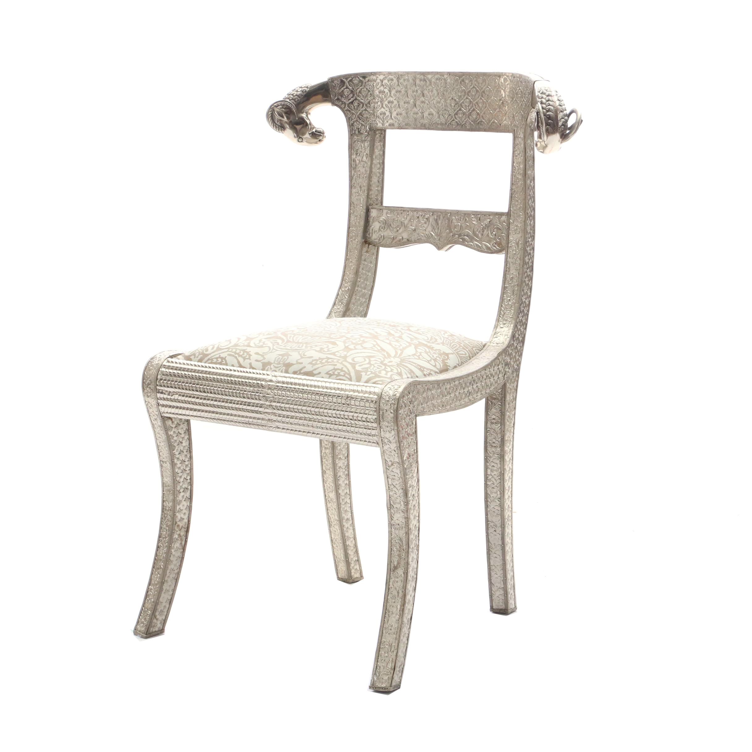 Indian Metal-over-Wood Repoussé Side Chair, 20th Century