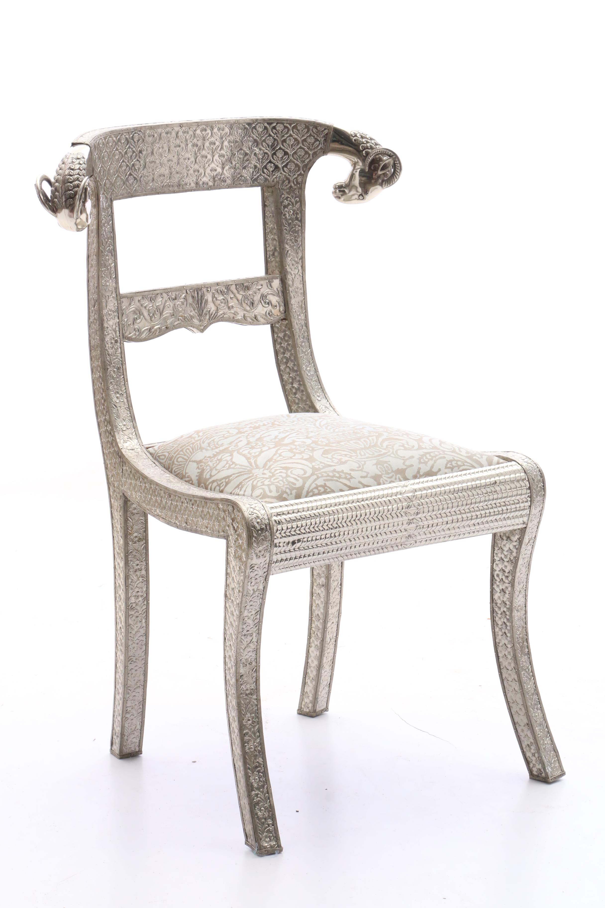 Indian Metal-over-Wood Repoussé Side Chair, 20th Century