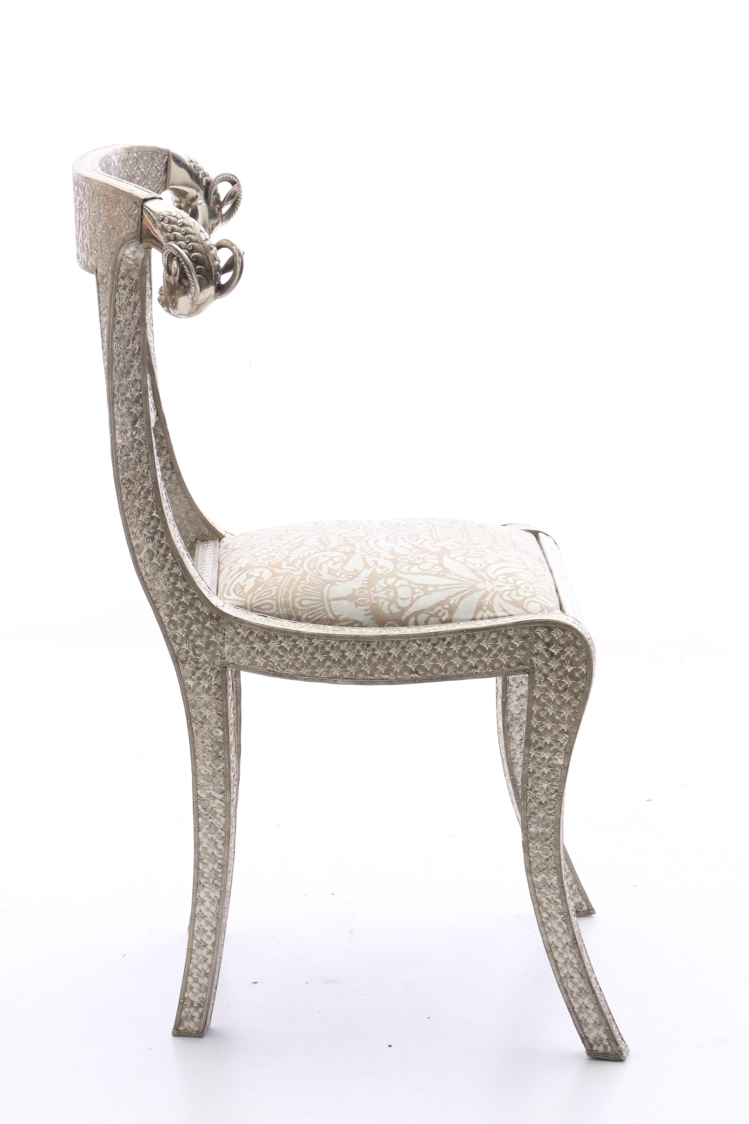 Indian Metal-over-Wood Repoussé Side Chair, 20th Century