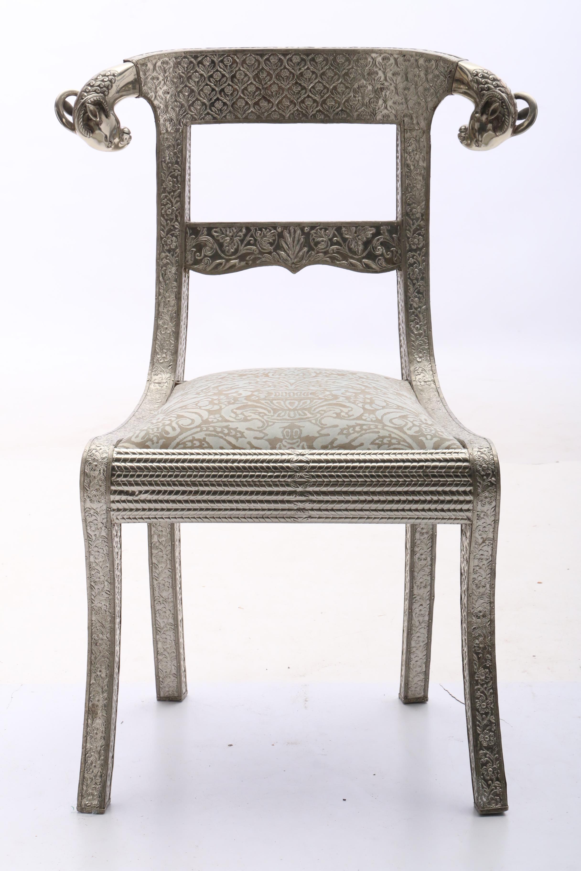 Indian Metal-over-Wood Repoussé Side Chair, 20th Century