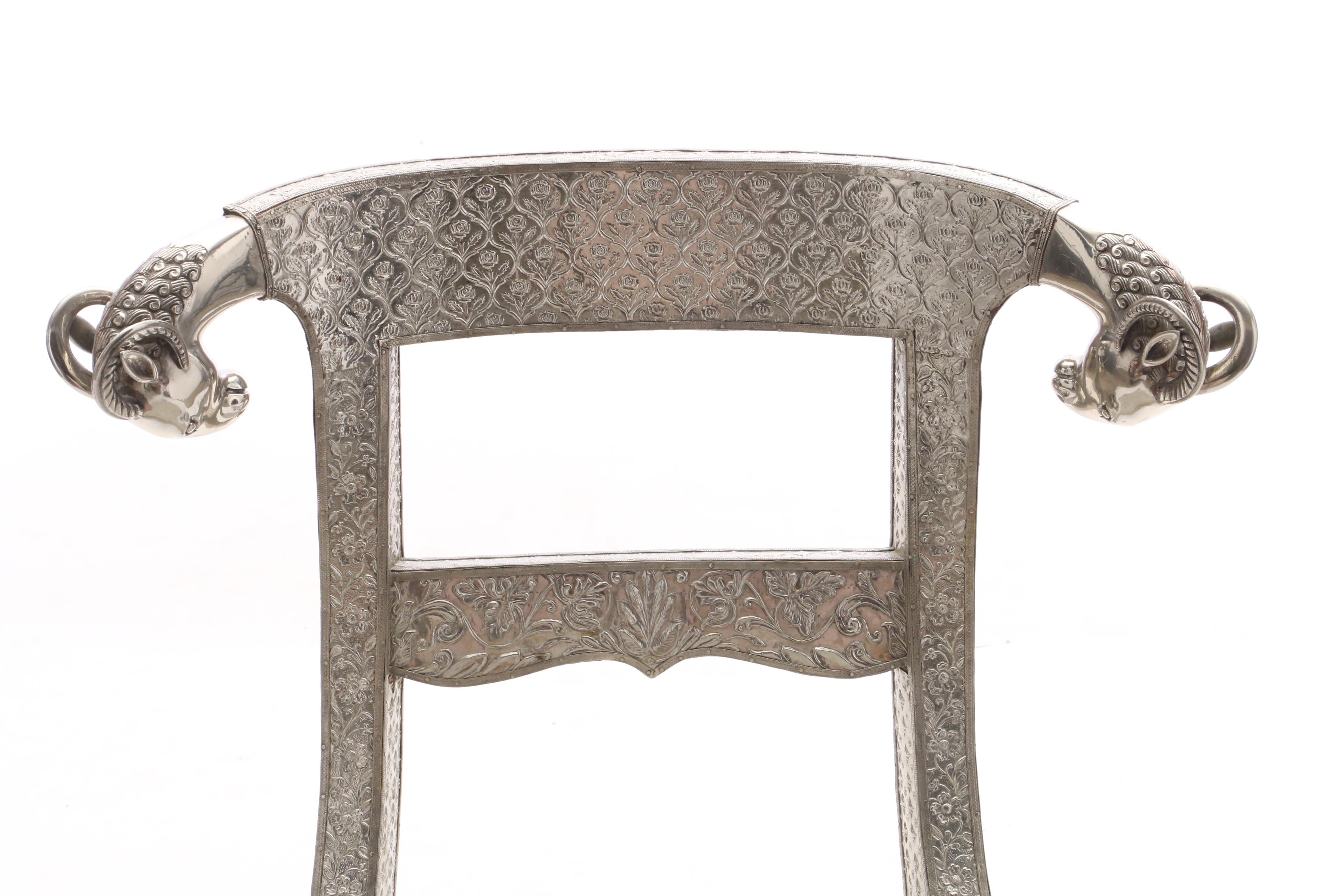 Indian Metal-over-Wood Repoussé Side Chair, 20th Century