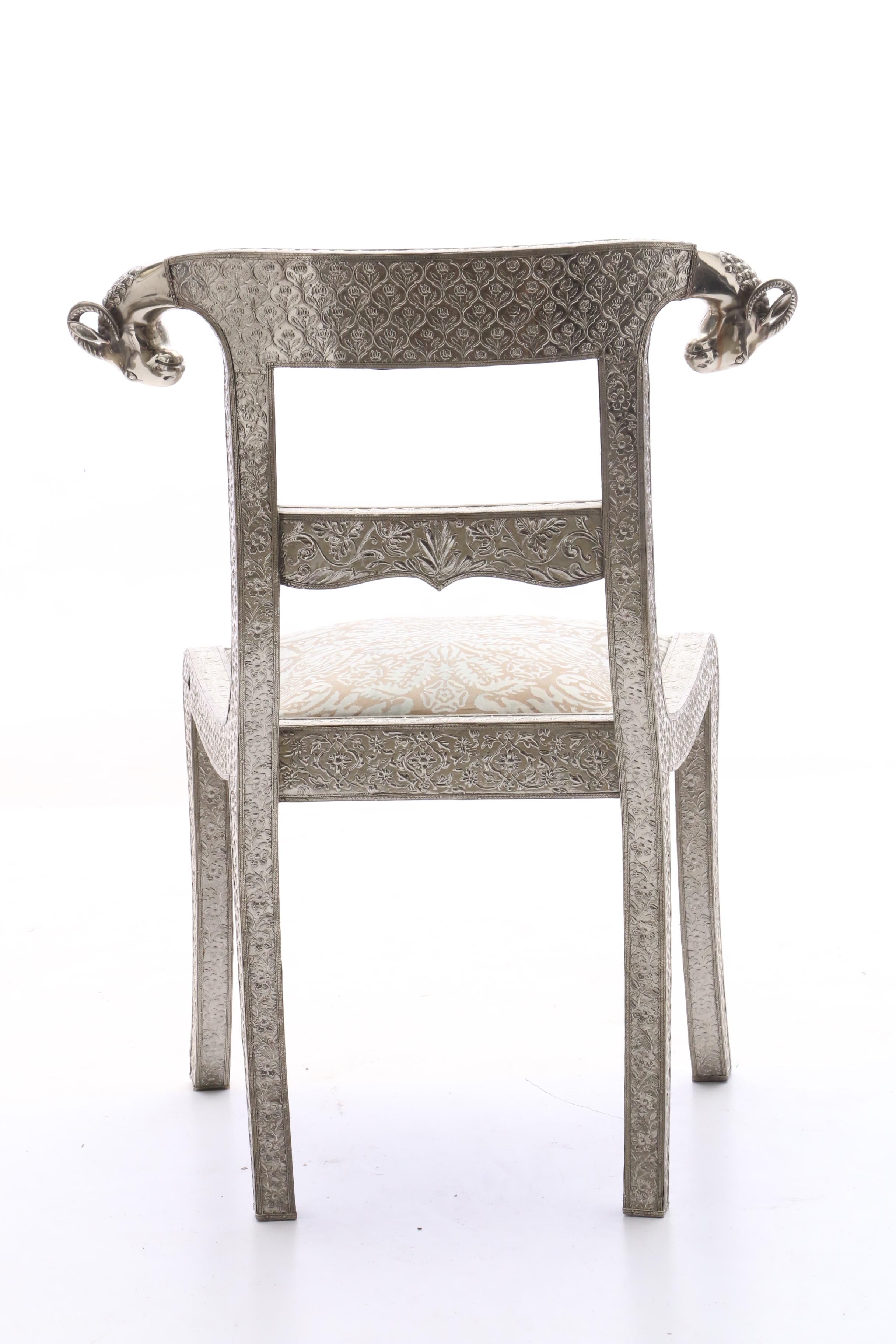 Indian Metal-over-Wood Repoussé Side Chair, 20th Century