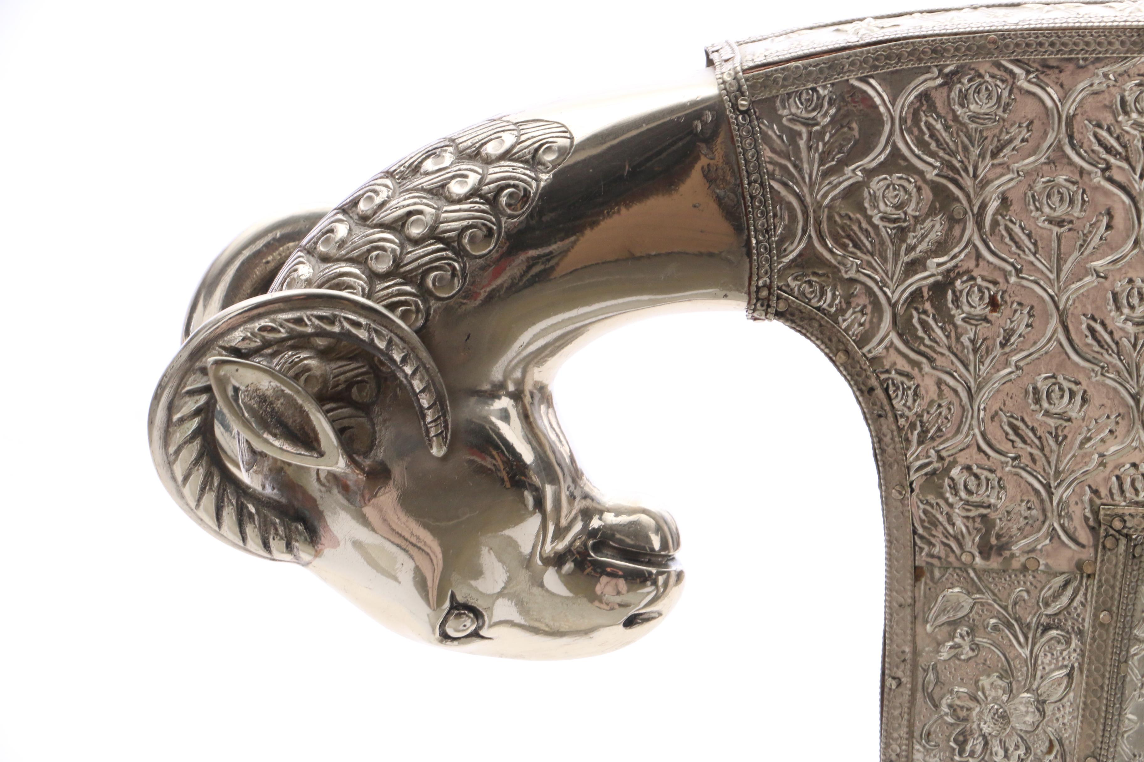 Indian Metal-over-Wood Repoussé Side Chair, 20th Century