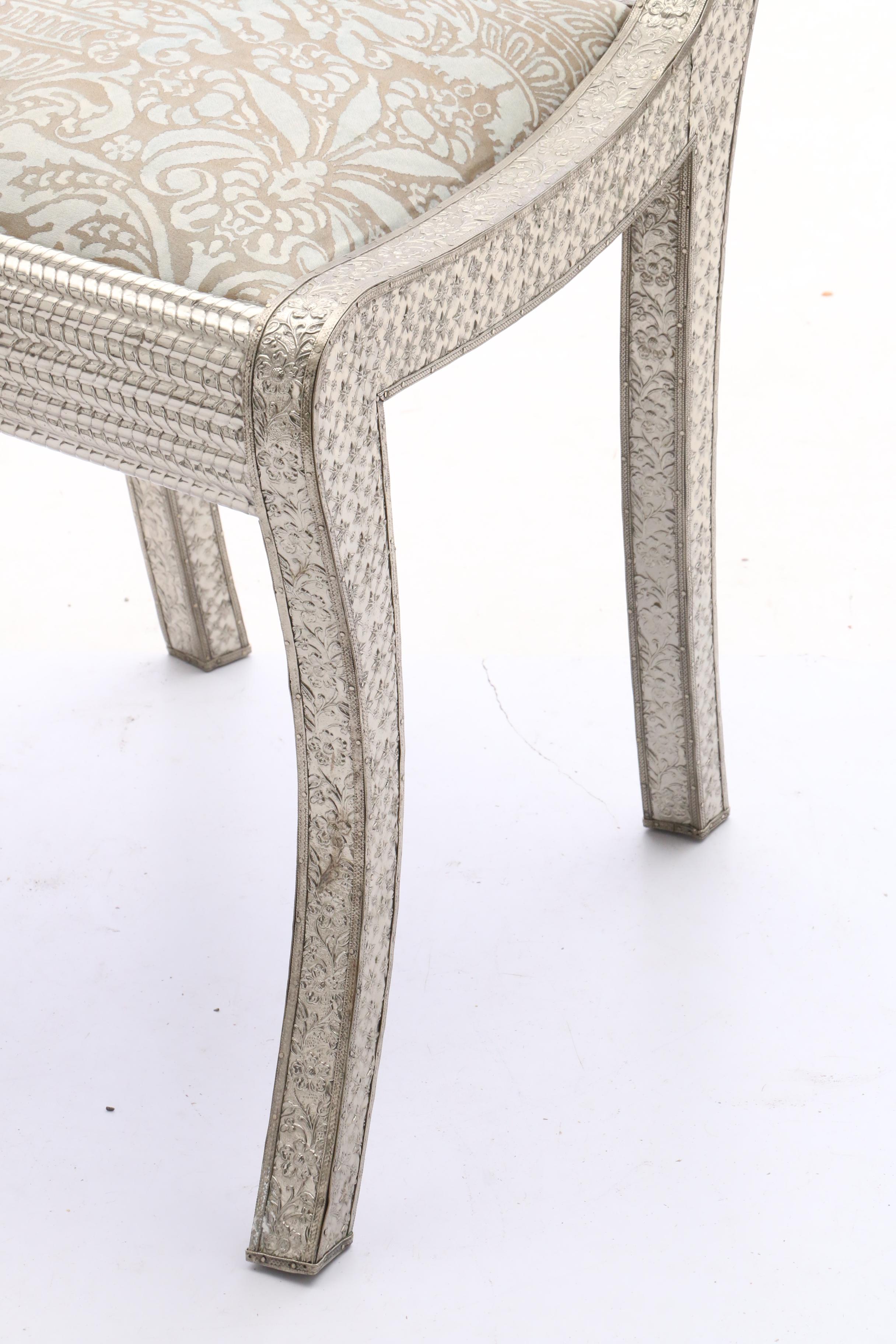 Indian Metal-over-Wood Repoussé Side Chair, 20th Century