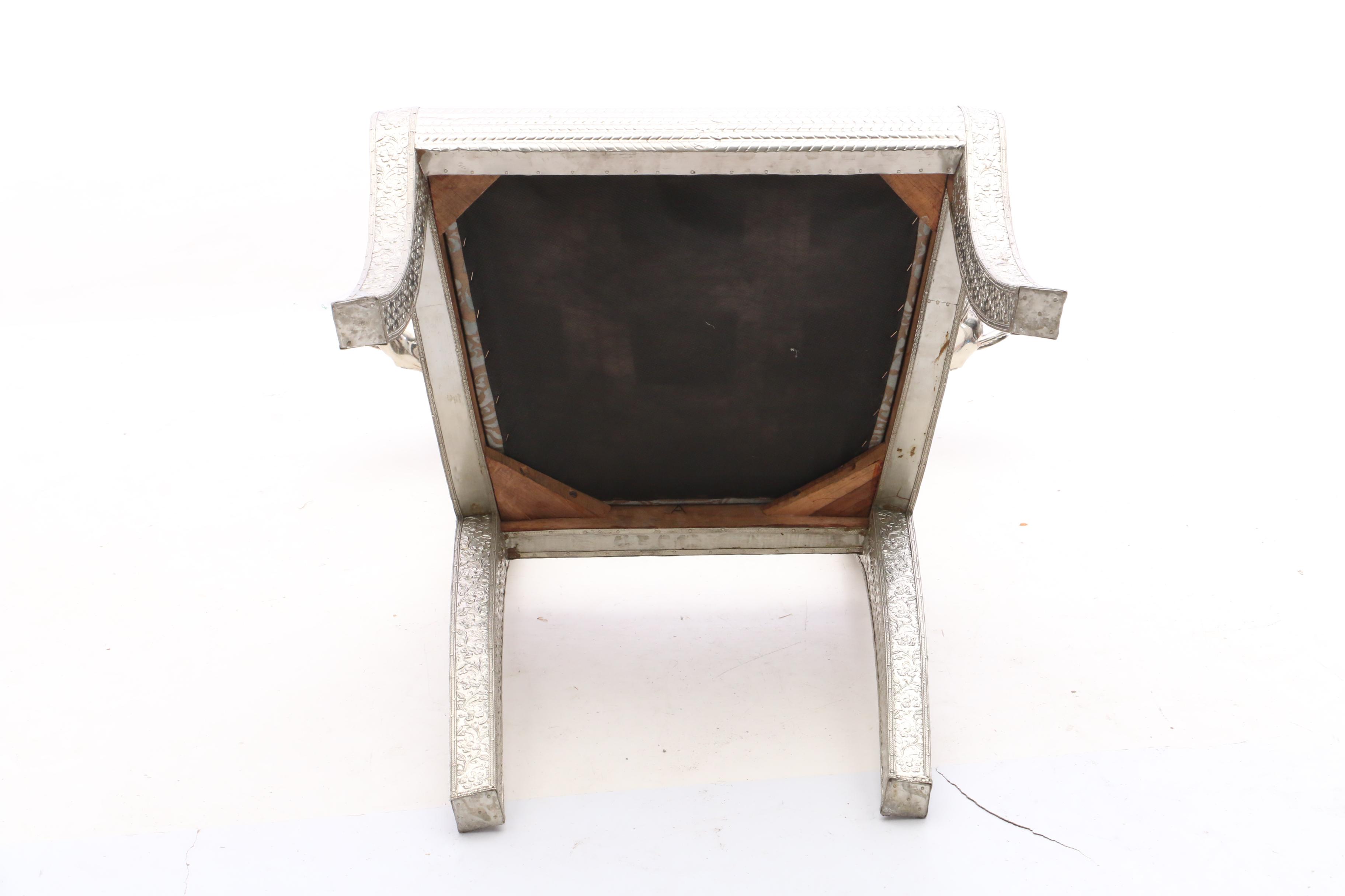 Indian Metal-over-Wood Repoussé Side Chair, 20th Century