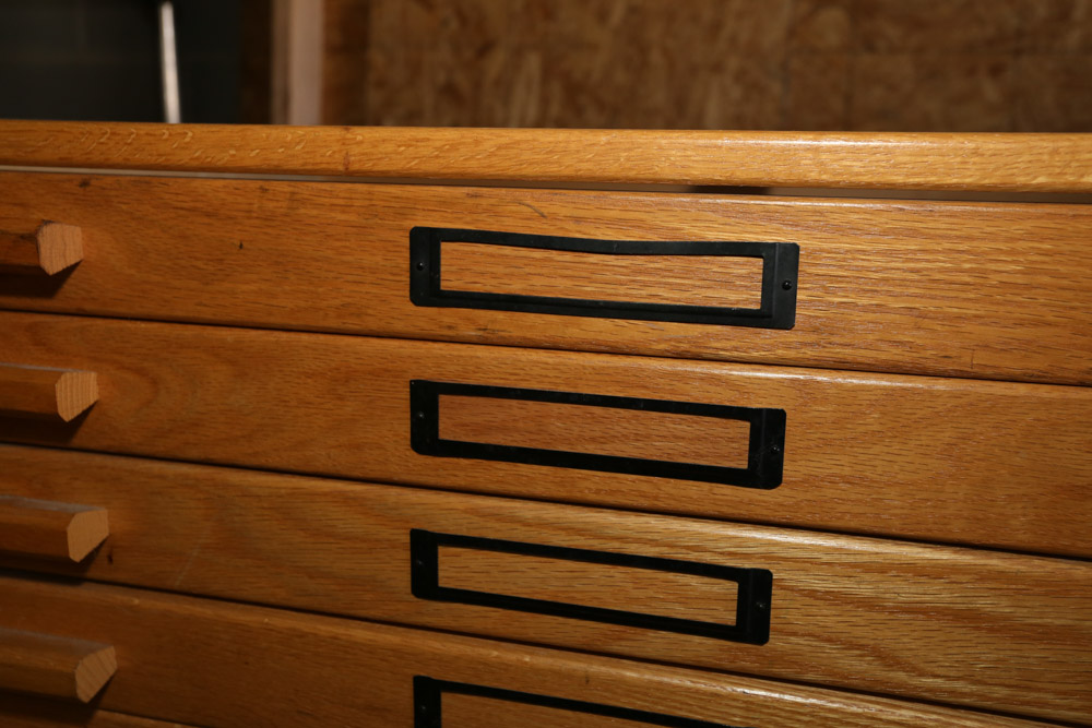 Oak Flat File Drafting Cabinets by Mayline, Late 20th Century
