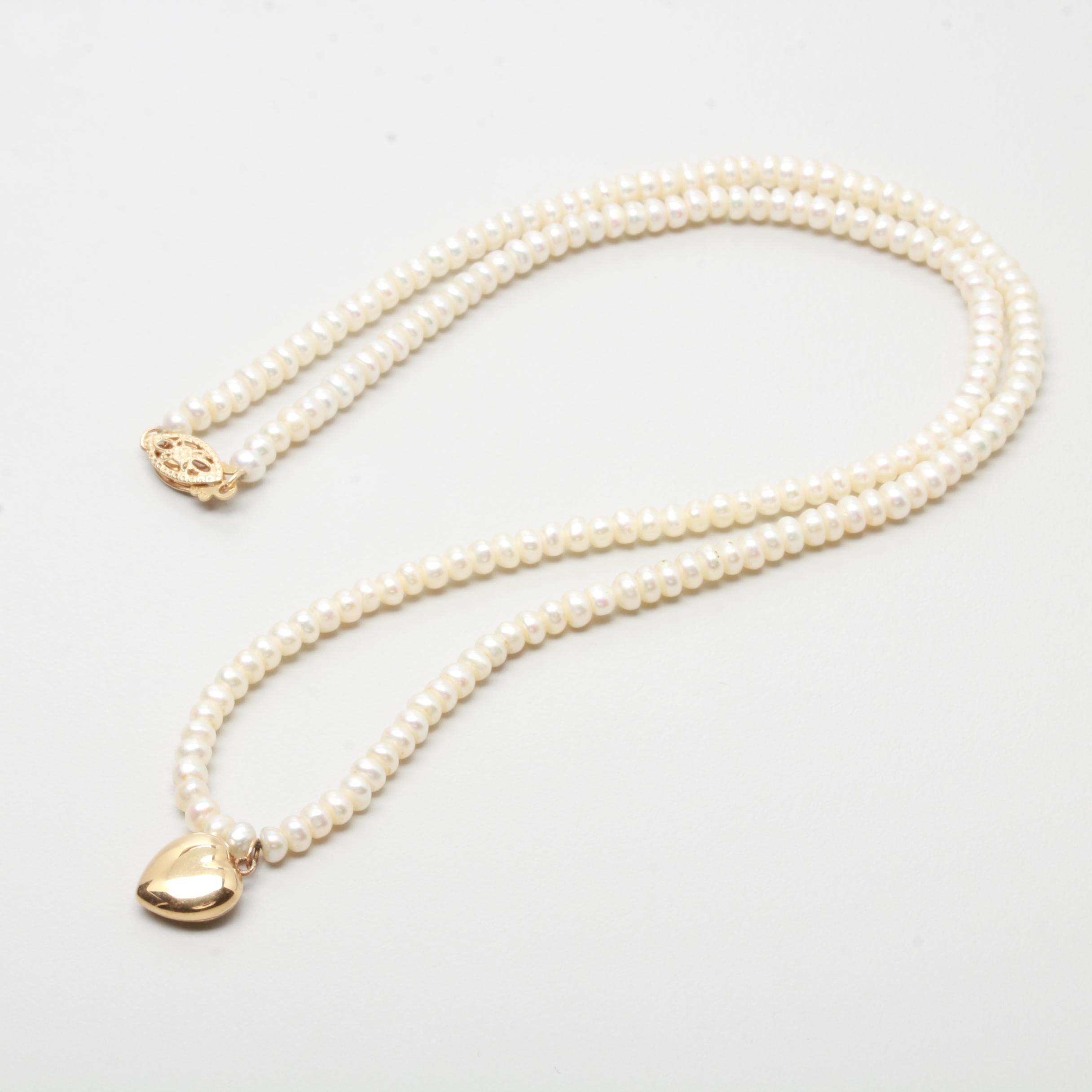 14K Yellow Gold Cultured Pearl Necklace