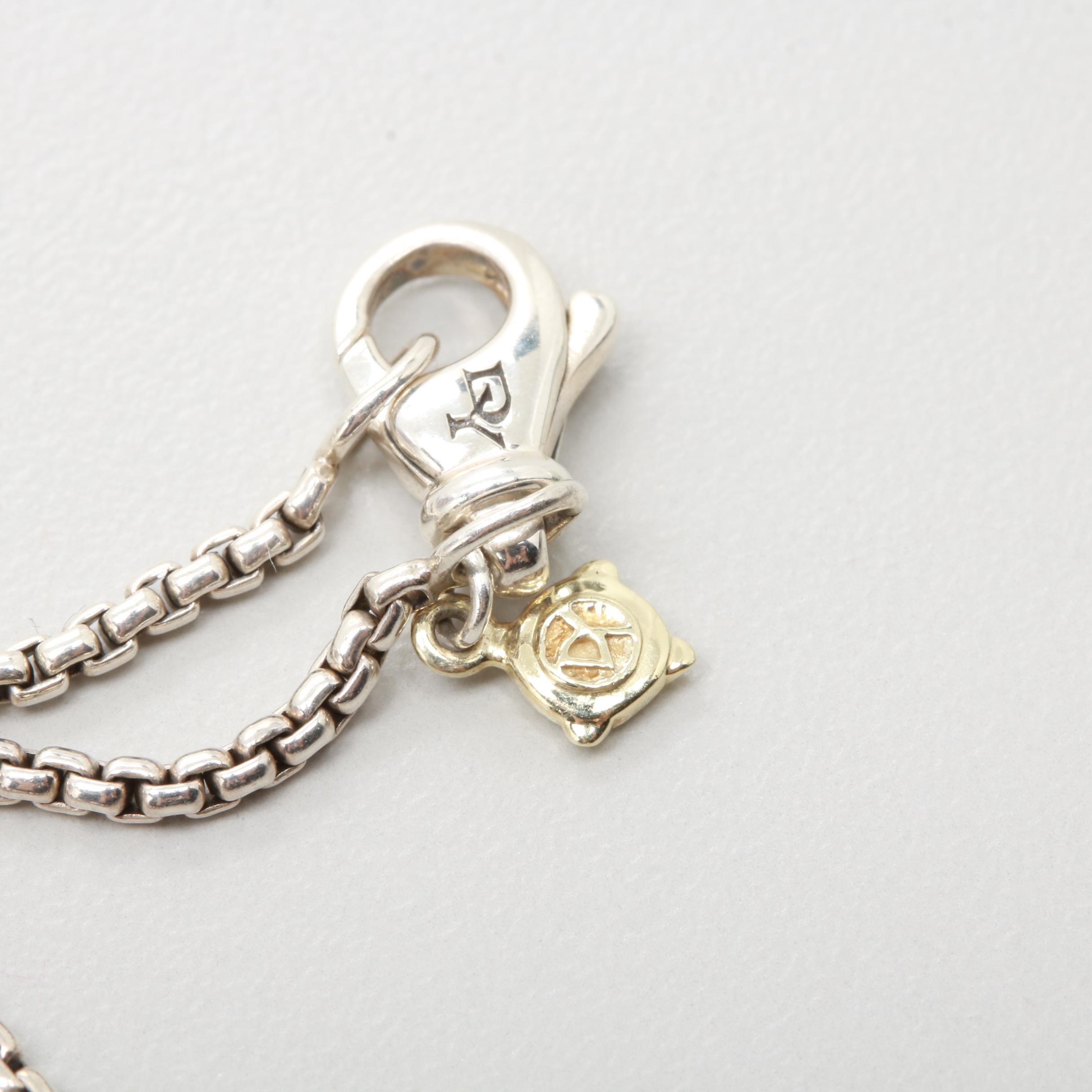 David Yurman Sterling Silver, Blue Topaz and Diamond Necklace